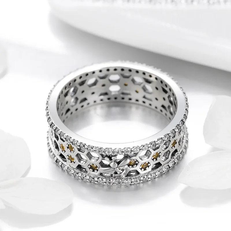 (image for) Pandora Style Silver Honeycomb Ring - SCR391 - View 3