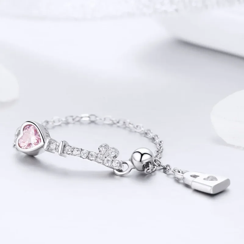 (image for) Pandora Style Silver Key of Heart Lock Ring - SCR425 - View 2