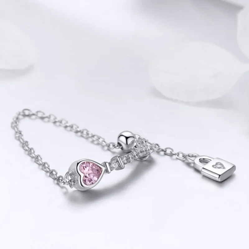 (image for) Pandora Style Silver Key of Heart Lock Ring - SCR425 - View 3