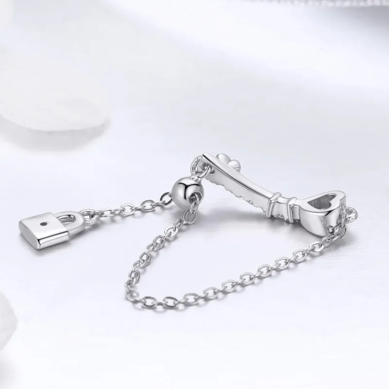 (image for) Pandora Style Silver Key of Heart Lock Ring - SCR425 - View 4