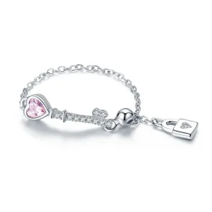 (image for) Pandora Style Silver Key of Heart Lock Ring - SCR425