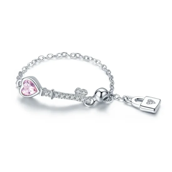 (image for) Pandora Style Silver Key of Heart Lock Ring - SCR425