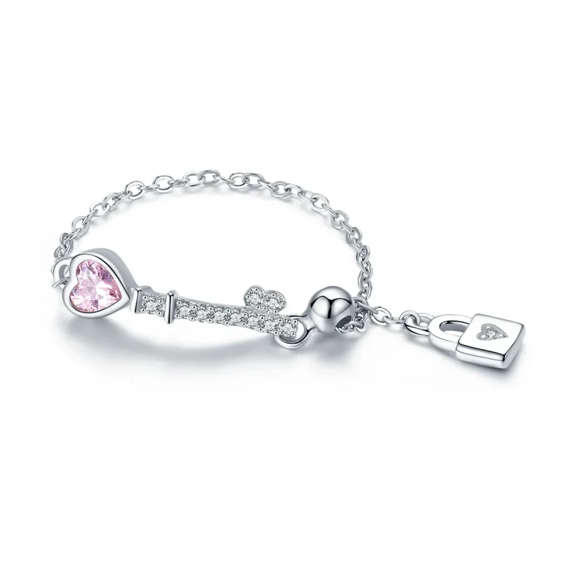 (image for) Pandora Style Silver Key of Heart Lock Ring - SCR425