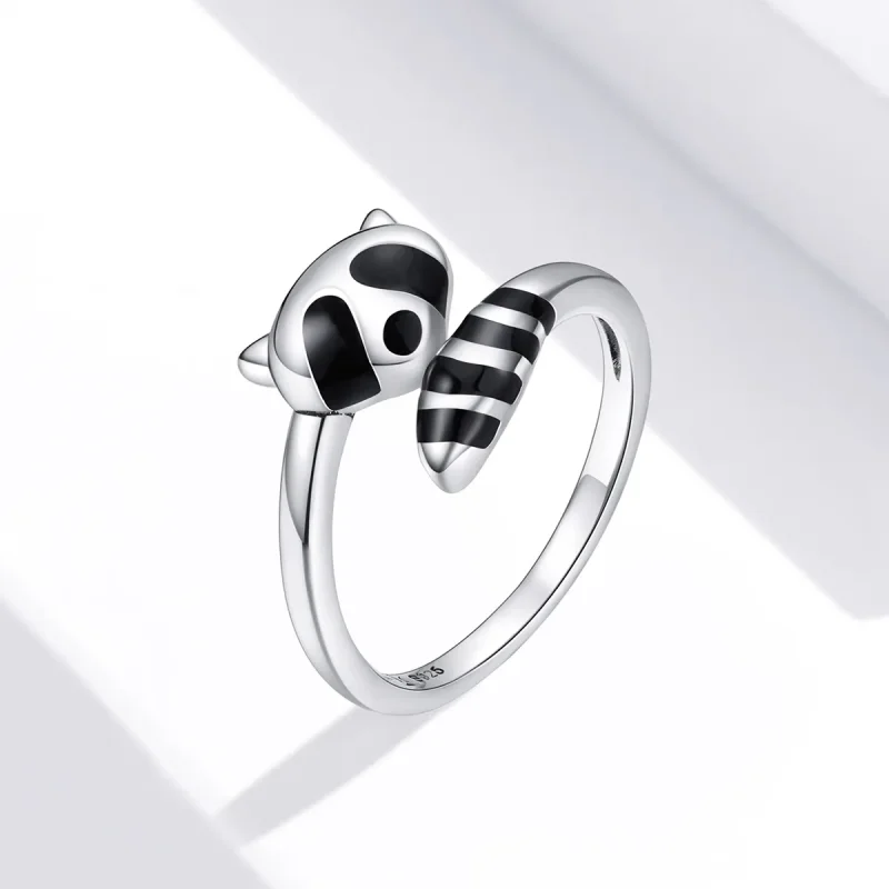(image for) Pandora Style Silver Little Raccoon Open Ring - SCR652 - View 2
