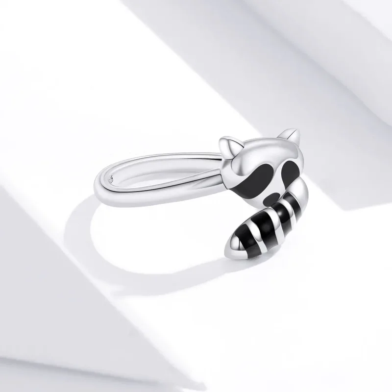 (image for) Pandora Style Silver Little Raccoon Open Ring - SCR652 - View 4