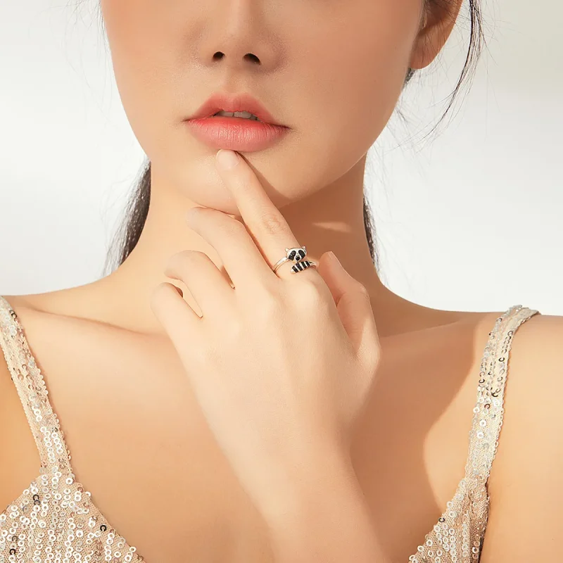 (image for) Pandora Style Silver Little Raccoon Open Ring - SCR652 - View 5