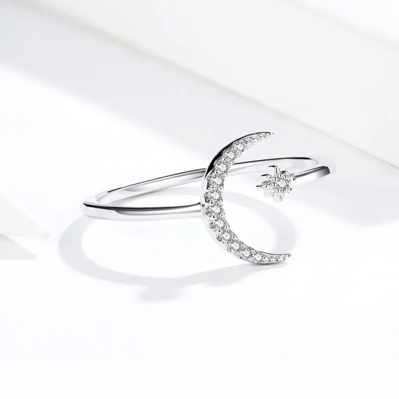 (image for) Pandora Style Silver Moon And Star Open Ring - SCR569 - View 2