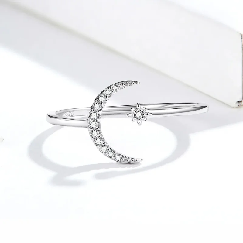 (image for) Pandora Style Silver Moon And Star Open Ring - SCR569 - View 4