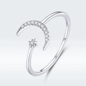 (image for) Pandora Style Silver Moon And Star Open Ring - SCR569