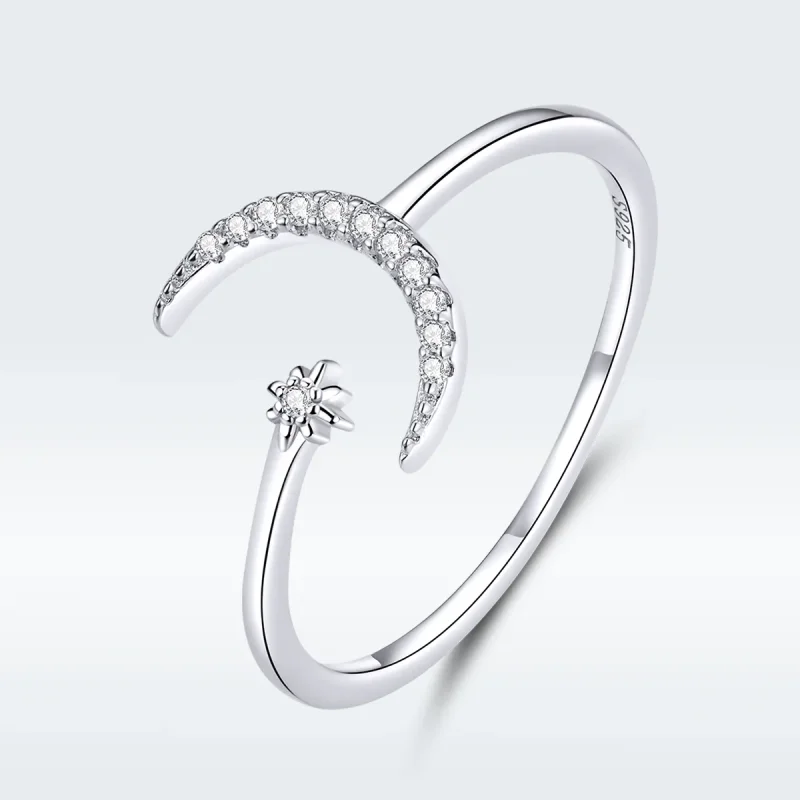 (image for) Pandora Style Silver Moon And Star Open Ring - SCR569