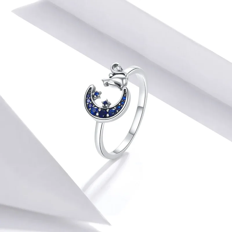 (image for) Pandora Style Silver Moon & Cat Open Ring - SCR677 - View 4
