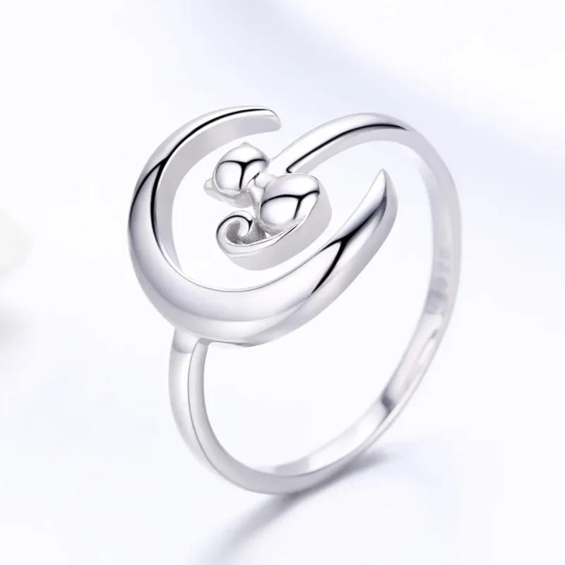 (image for) Pandora Style Silver Moon & Cat Ring - SCR451 - View 2