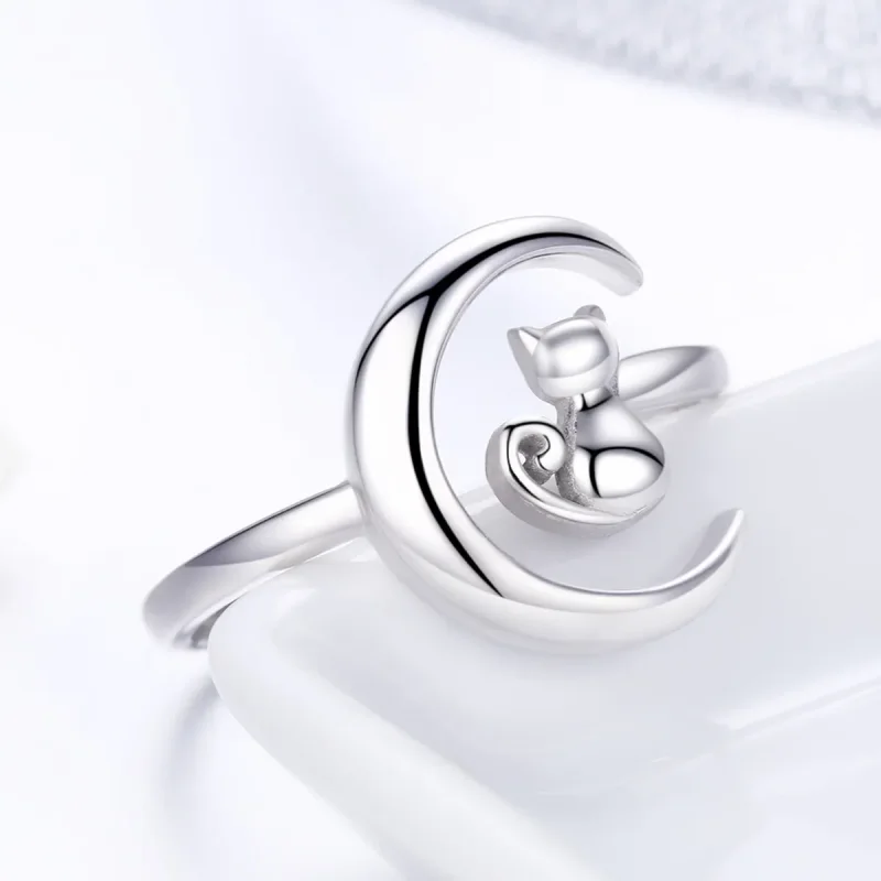 (image for) Pandora Style Silver Moon & Cat Ring - SCR451 - View 4