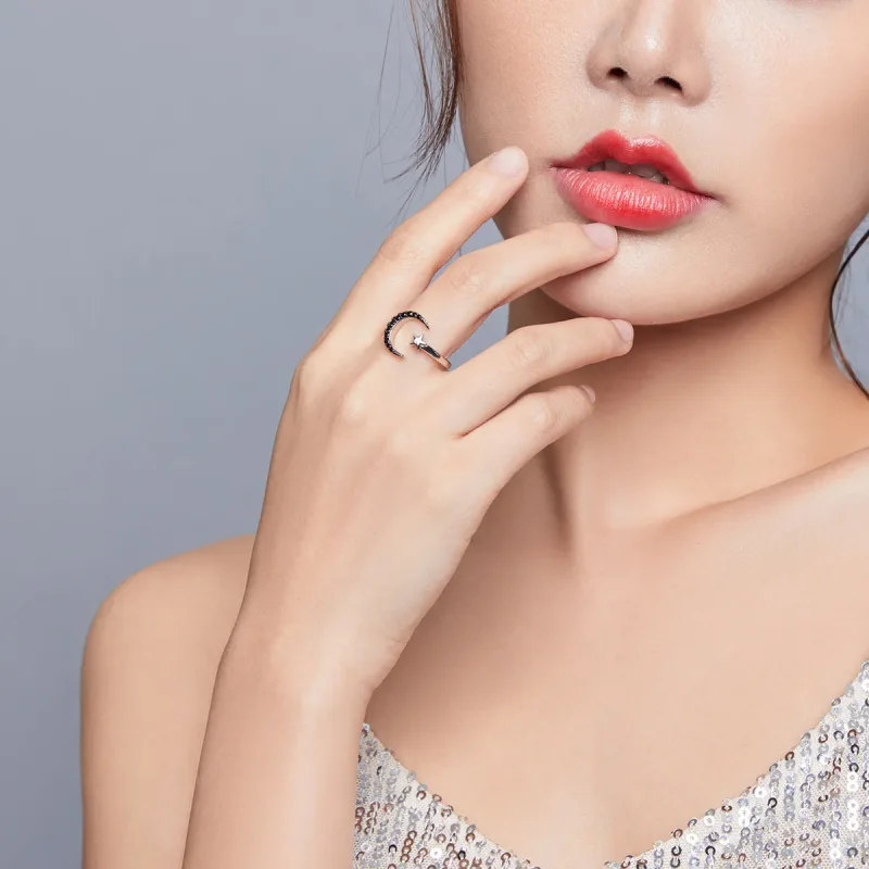 (image for) Pandora Style Silver Best Friend Moon And Star Open Ring - BSR137 - View 8