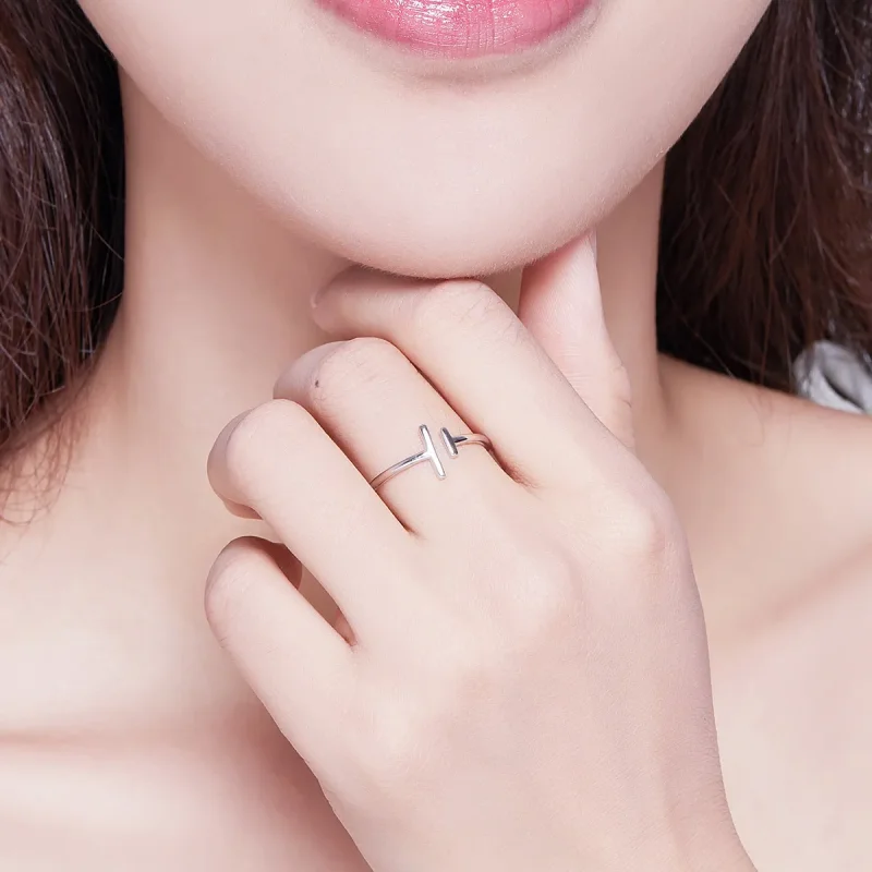 (image for) Pandora Style Silver Parallel Lines Open Ring - SCR555 - View 8