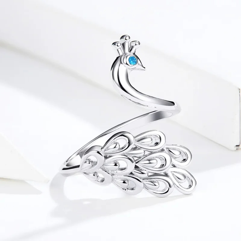 (image for) Pandora Style Silver Peacock Open Ring - SCR592 - View 4