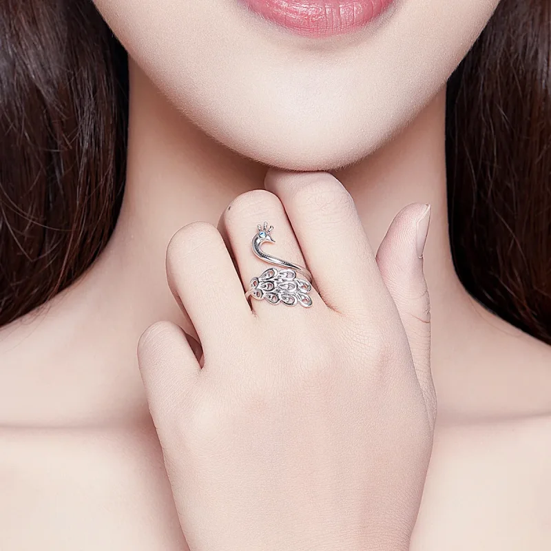 (image for) Pandora Style Silver Peacock Open Ring - SCR592 - View 7