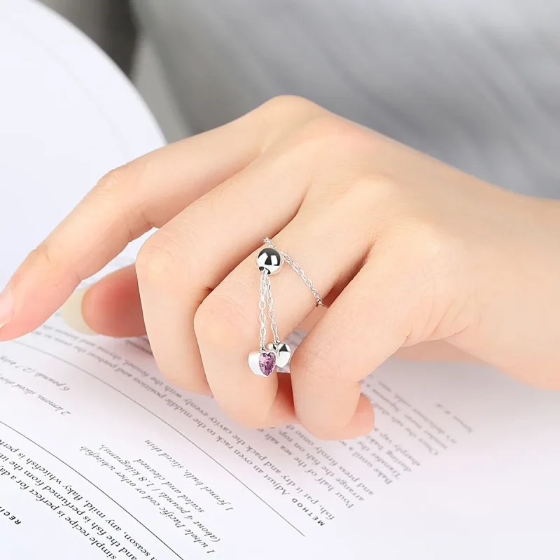 (image for) Pandora Style Silver Pink Heart Chain Ring - SCR015 - View 5