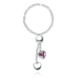 (image for) Pandora Style Silver Pink Heart Chain Ring - SCR015