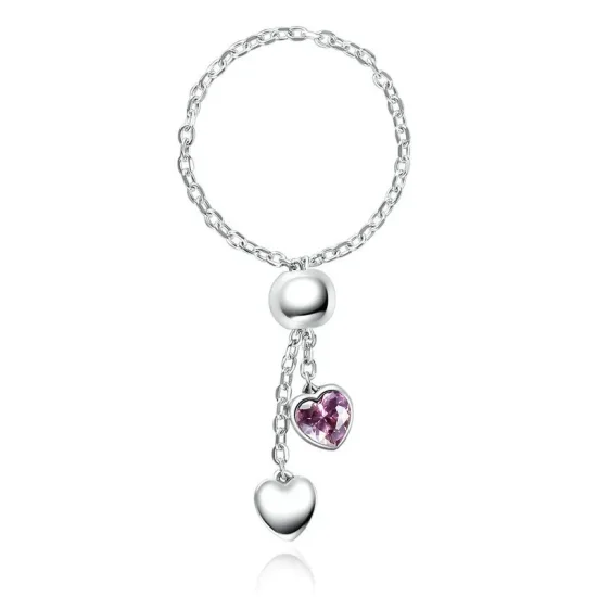 (image for) Pandora Style Silver Pink Heart Chain Ring - SCR015