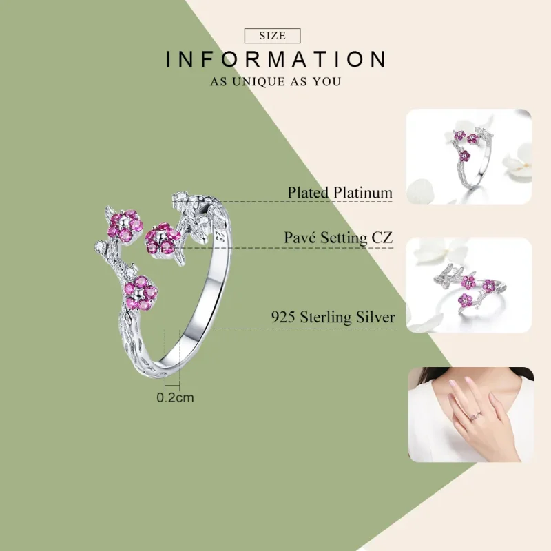 (image for) Pandora Style Silver Plum blossom Open Ring - BSR022 - View 7