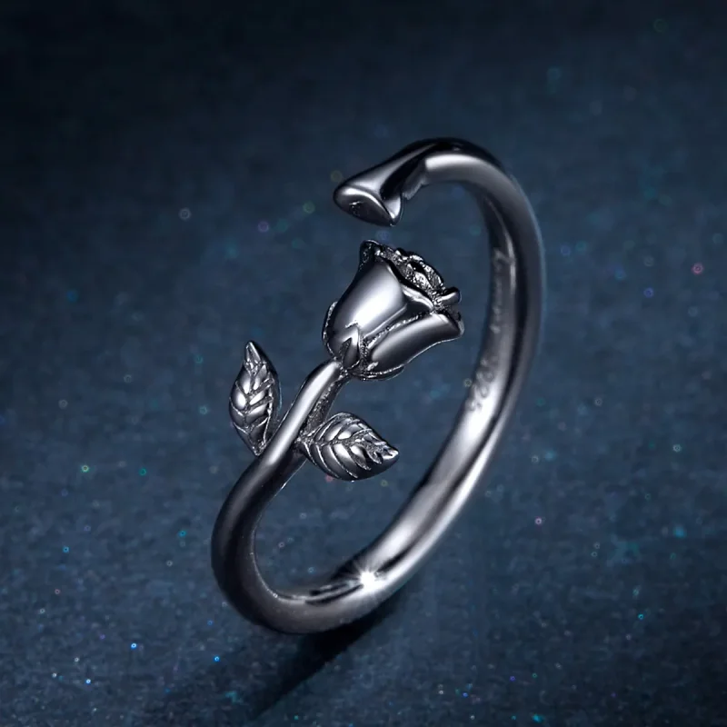 (image for) Pandora Style Silver Rose Flower Open Ring - BSR065 - View 5