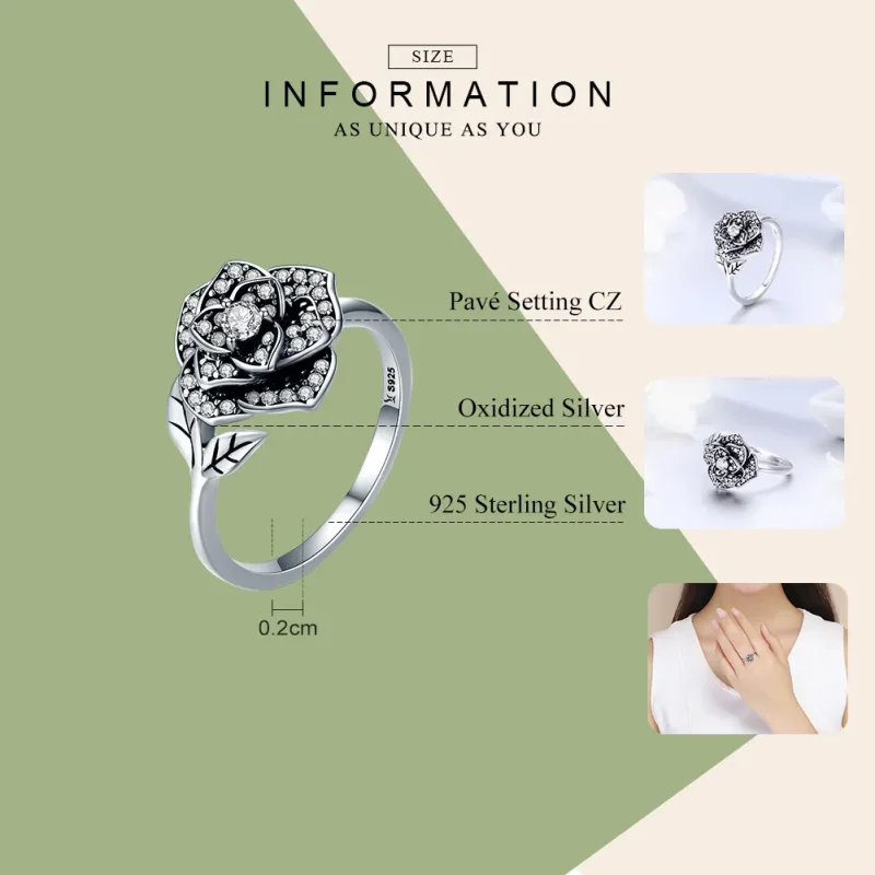 (image for) Pandora Style Silver Rose Love Ring - SCR382 - View 4