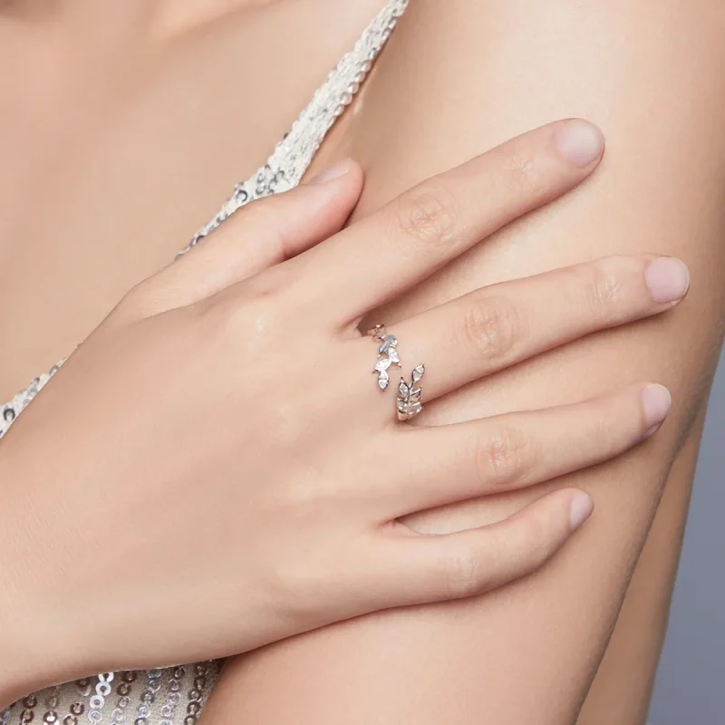 (image for) Pandora Style Silver Shining Wheat Spike Open Ring - BSR135 - View 7