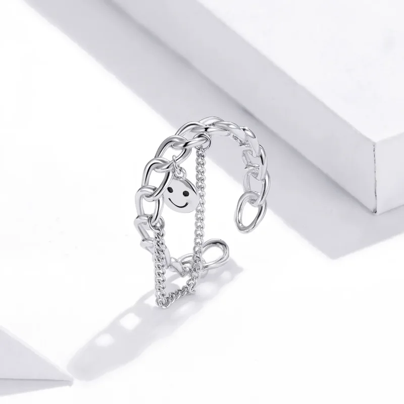 (image for) Pandora Style Silver Smiley Open Ring - SCR702 - View 2