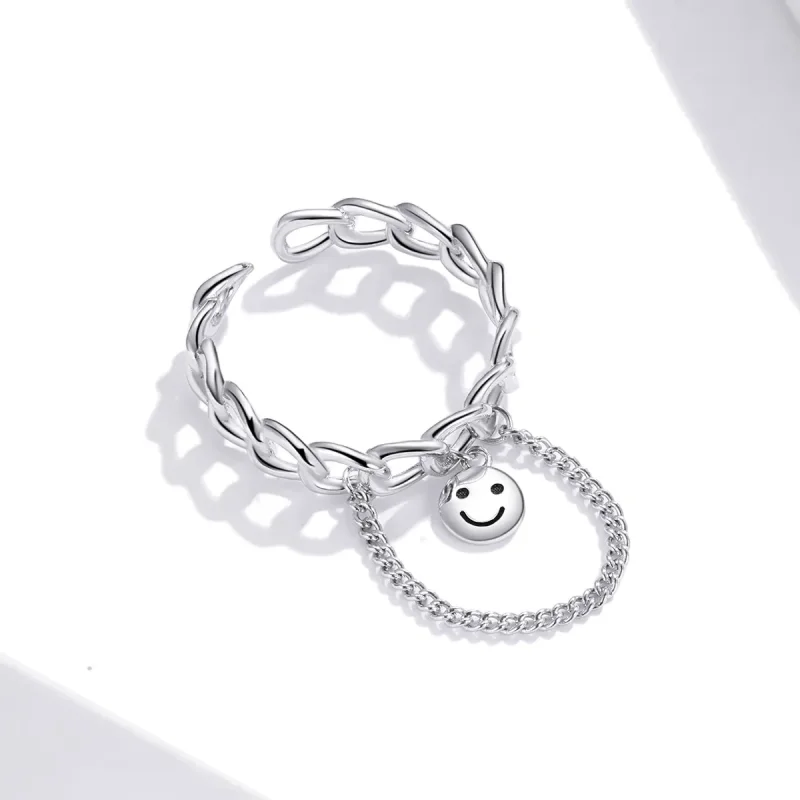 (image for) Pandora Style Silver Smiley Open Ring - SCR702 - View 3