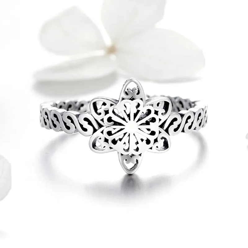 (image for) Pandora Style Silver Snowflake Ring - SCR482 - View 3