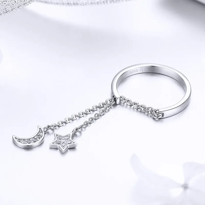 (image for) Pandora Style Silver Star & Moon Ring - SCR407 - View 2