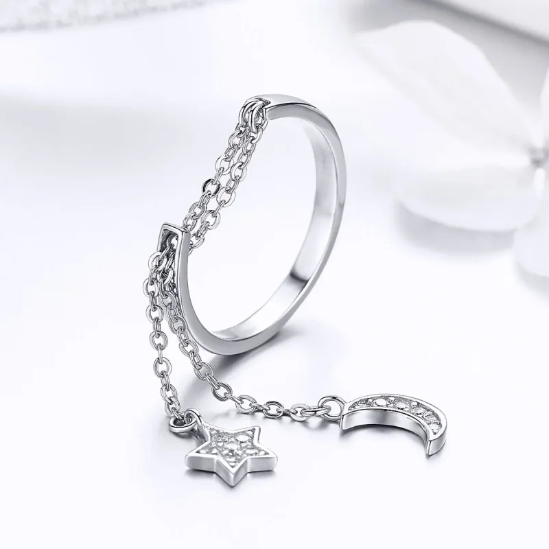 (image for) Pandora Style Silver Star & Moon Ring - SCR407 - View 3