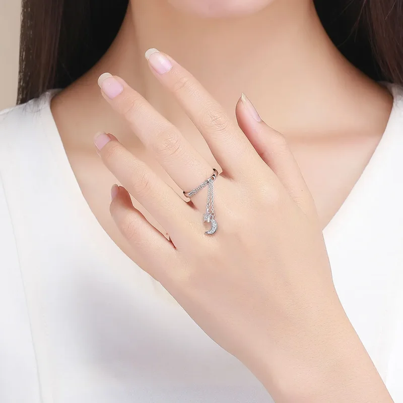 (image for) Pandora Style Silver Star & Moon Ring - SCR407 - View 5