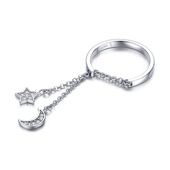 (image for) Pandora Style Silver Star & Moon Ring - SCR407