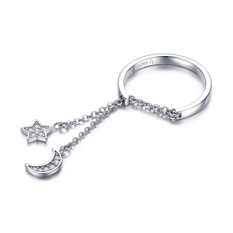 (image for) Pandora Style Silver Star & Moon Ring - SCR407
