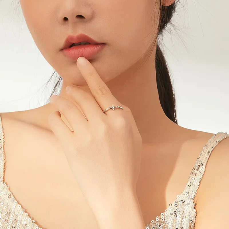 (image for) Pandora Style Silver Star Open Ring - SCR647 - View 7