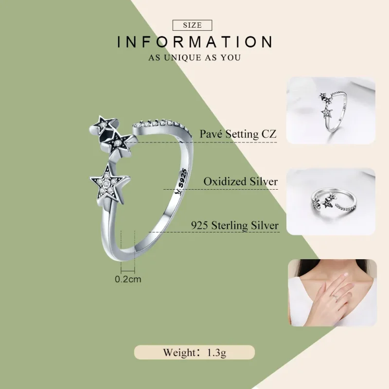 (image for) Pandora Style Silver Star Wish Ring - SCR312 - View 4