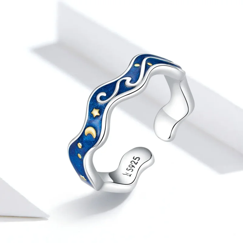 (image for) Pandora Style Silver Starry Sky From Van Gogh Open Ring - SCR608 - View 2