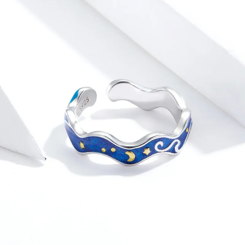 (image for) Pandora Style Silver Starry Sky From Van Gogh Open Ring - SCR608 - View 3