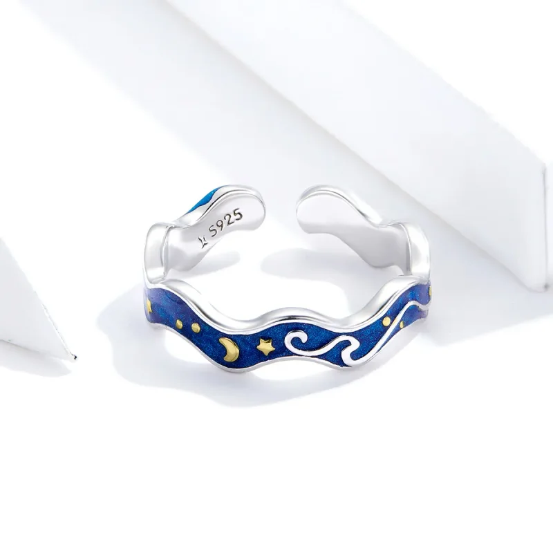 (image for) Pandora Style Silver Starry Sky From Van Gogh Open Ring - SCR608 - View 4