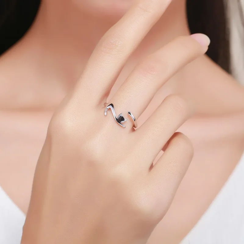(image for) Pandora Style Silver Sticky Cat Ring - SCR220 - View 3