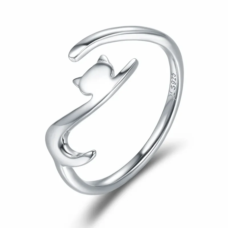 (image for) Pandora Style Silver Sticky Cat Ring - SCR220
