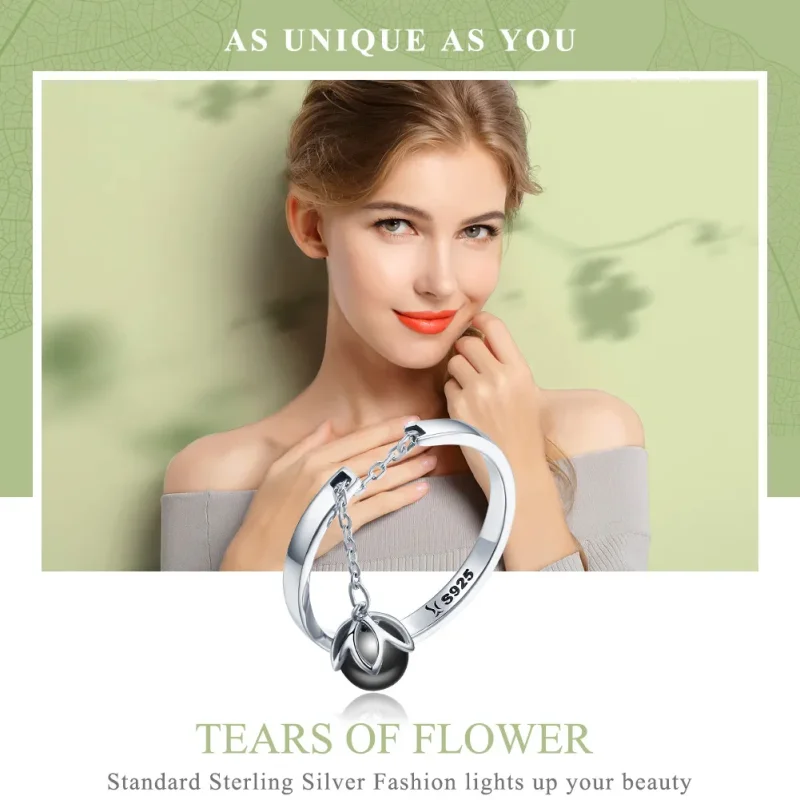(image for) Pandora Style Silver Tears of Flowers Adjustable Ring - SCR314 - View 2