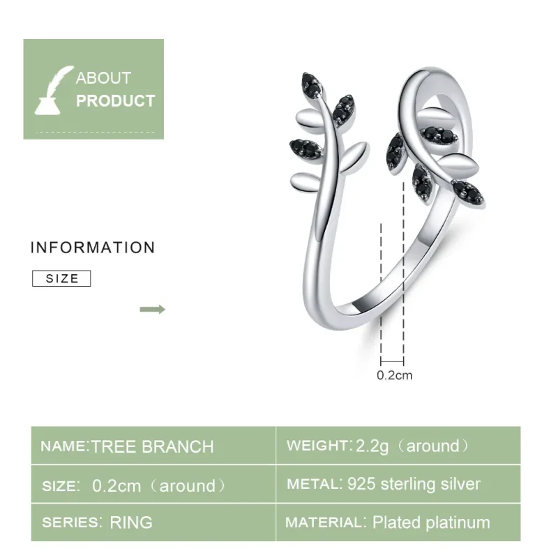 (image for) Pandora Style Silver Tree Branch Open Ring - BSR129 - View 3