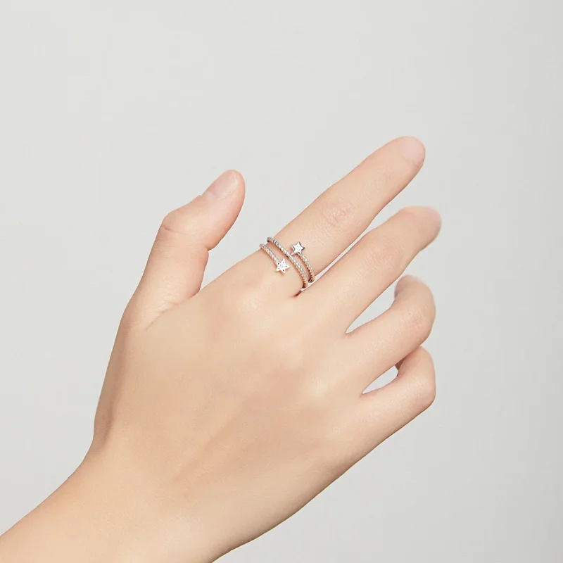 (image for) Pandora Style Silver Two-Stars Open Ring - SCR718 - View 7