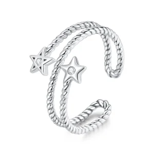(image for) Pandora Style Silver Two-Stars Open Ring - SCR718