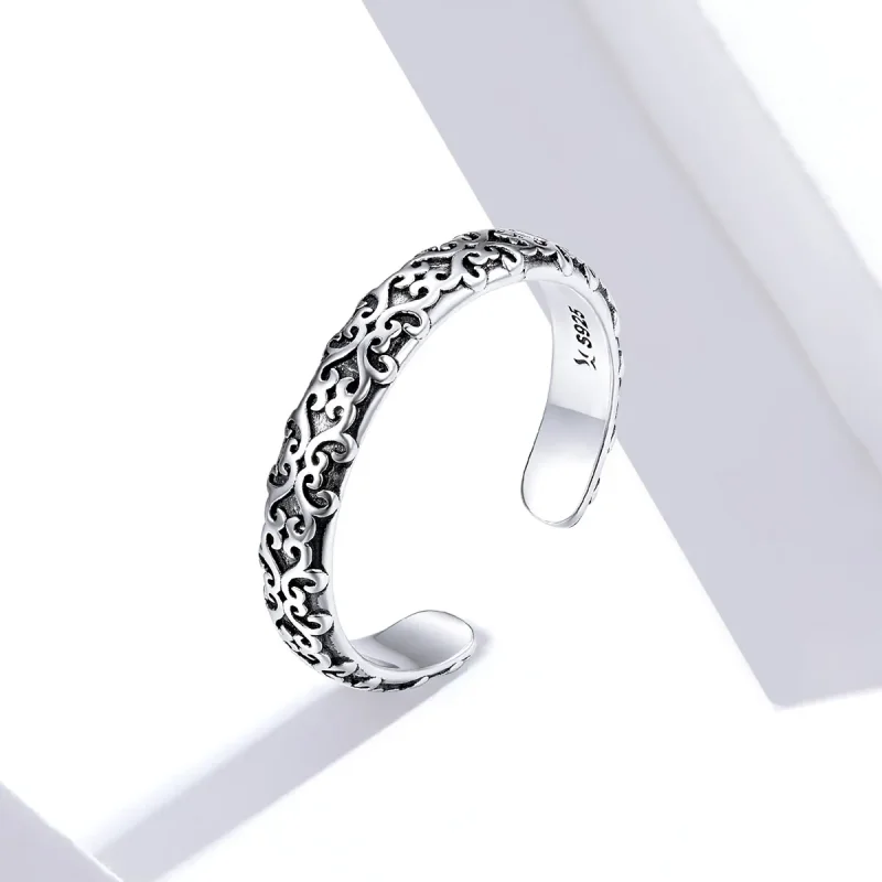 (image for) Pandora Style Silver Vintage Pattern Open Ring - SCR657 - View 2