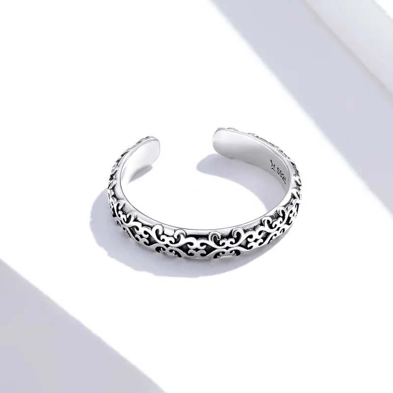 (image for) Pandora Style Silver Vintage Pattern Open Ring - SCR657 - View 3