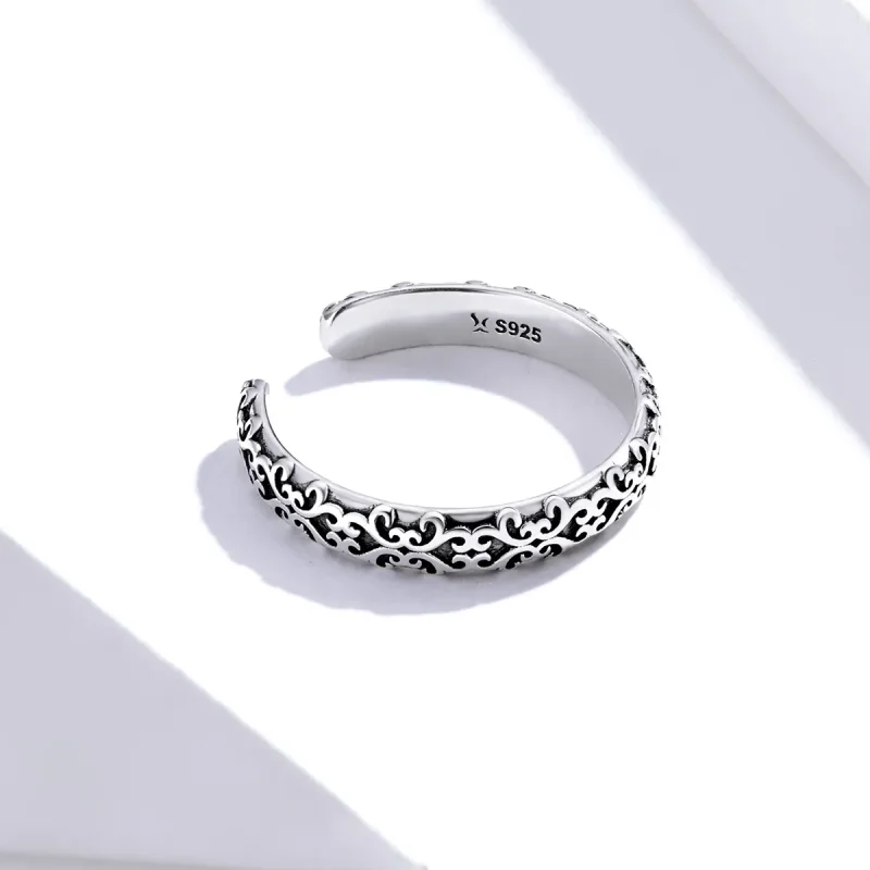 (image for) Pandora Style Silver Vintage Pattern Open Ring - SCR657 - View 4
